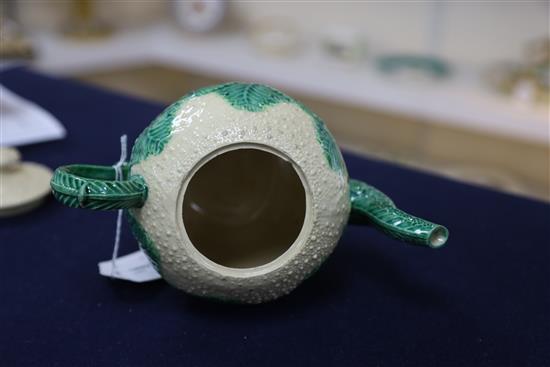 A Staffordshire creamware cauliflower teapot and cover, circa 1770-80, H. 14.5cm, minor glaze chips
